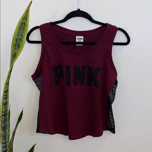 NWOT 🏷 (PINK)CROP SIDE MESH MUSCLE TANK BURGUNDY